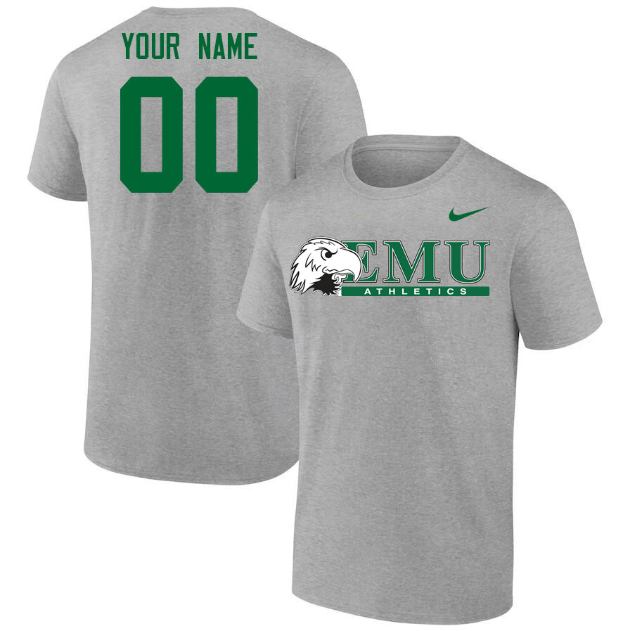 Custom Eastern Michigan Eagles Name ANd Number Tshirts-Grey